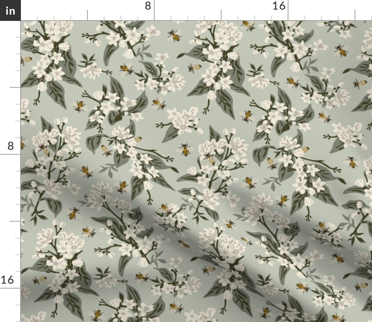 Modern Farmhouse Vintage Style Honeybee Green Floral Botanical Pastel Nature Small Scale Custom Printed Fabric by Spoonflower Various Fabrics by the Yard or Fat Quarter